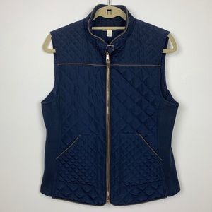 Miami Navy Quilted Zip Vest Faux Leather Trim